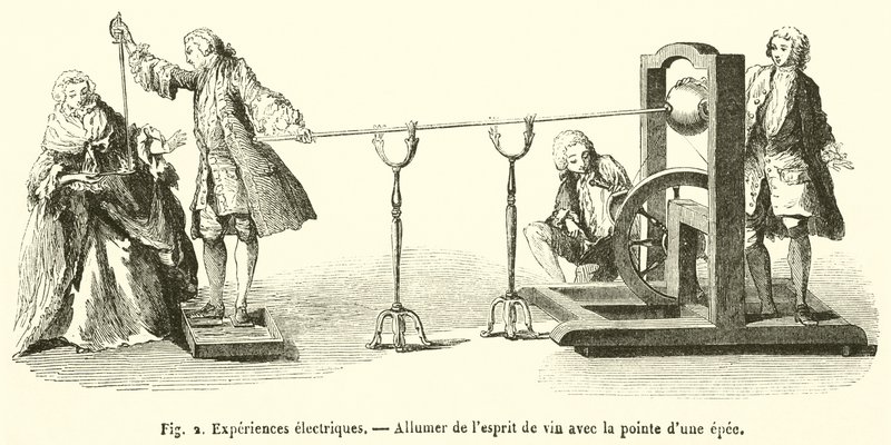Esperimenti elettrici, Accendere lo spirito di vino con la punta di una spada da French School
