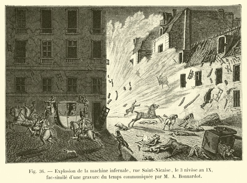 Esplosione della macchina infernale, rue Saint-Nicaise, il 3 nivôse anno IX, fac-simile di un