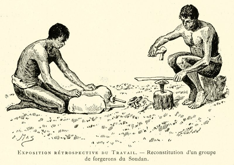 Esposizione retrospettiva del Lavoro, ricostruzione di un gruppo di fabbri del Sudan da French School