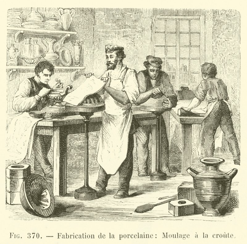 Fabrication de la porcelaine, Moulage a la croute (incisione) da French School