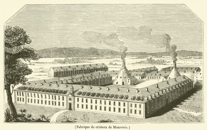 Fabbrica di cristalli di Moncenis (incisione) da French School