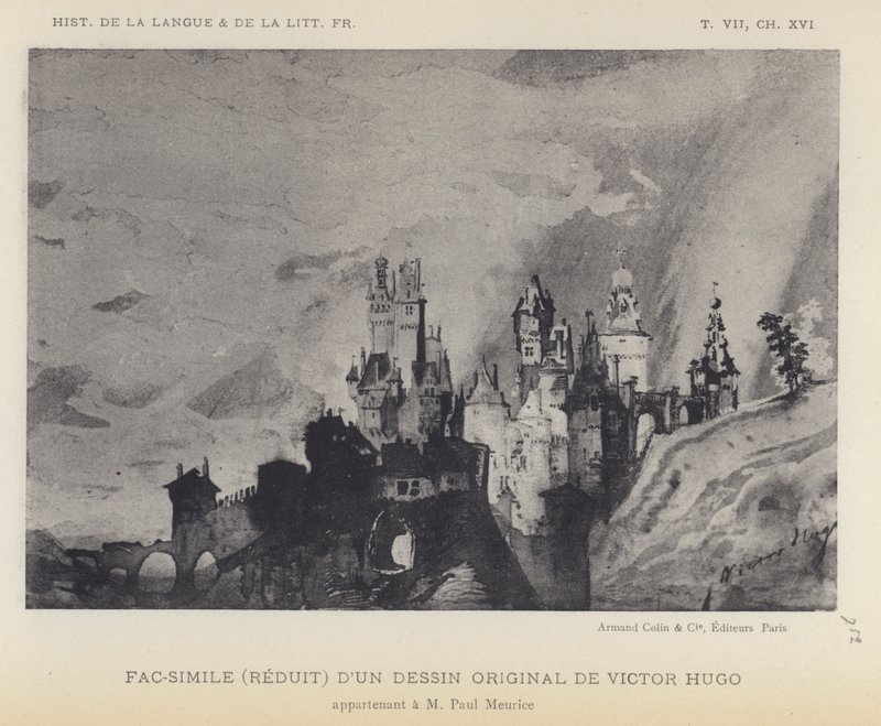 Fac-simile (ridotto) di un disegno originale di Victor Hugo da French School