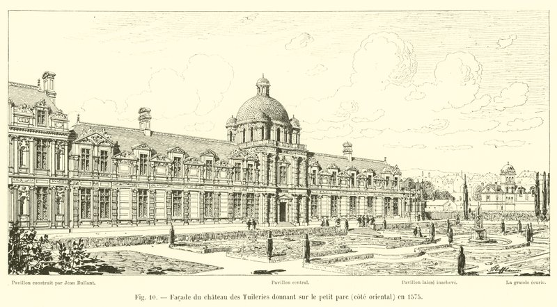 Facciata del castello delle Tuileries che dà sul piccolo parco, lato orientale, nel 1575 da French School