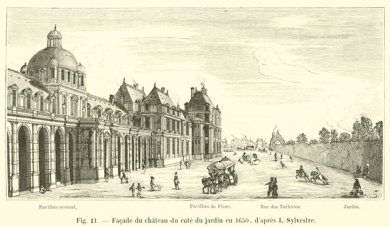 Facciata del castello dal lato del giardino nel 1650, secondo I. Sylvestre da French School