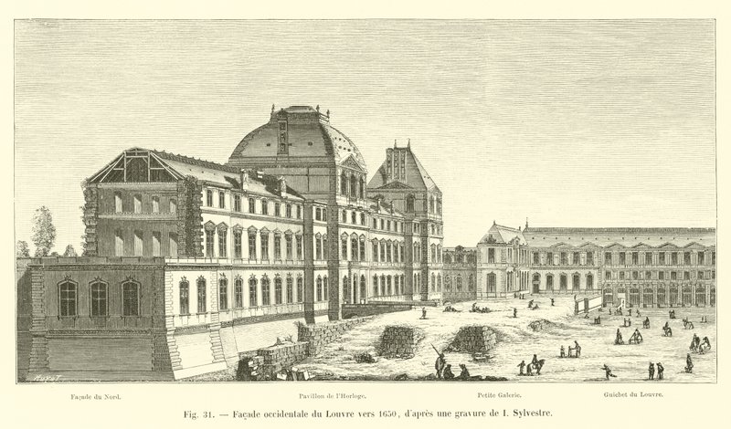 Facciata occidentale del Louvre verso il 1650, secondo un