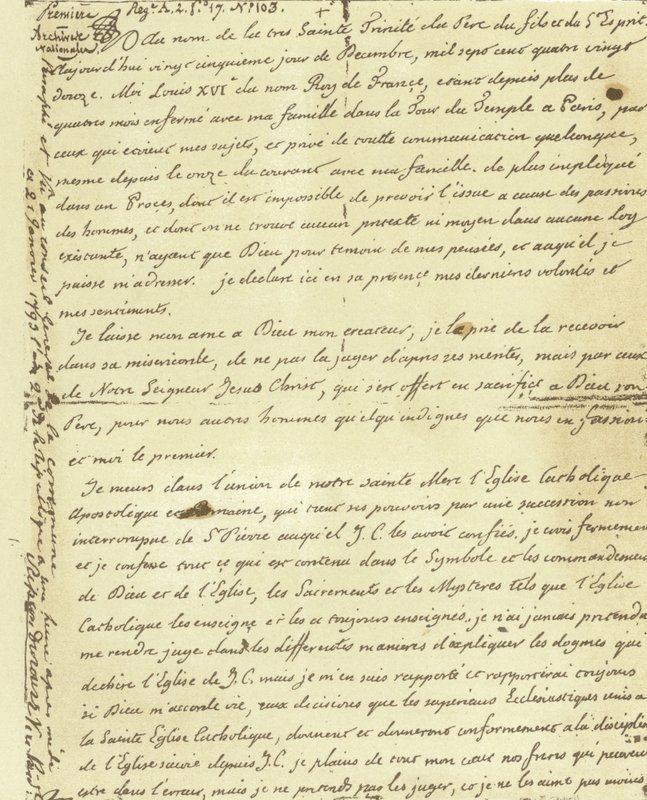 Facsimile del testamento di Luigi XVI di Francia da French School