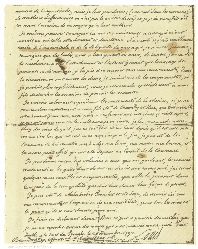 Facsimile del testamento di Luigi XVI di Francia da French School