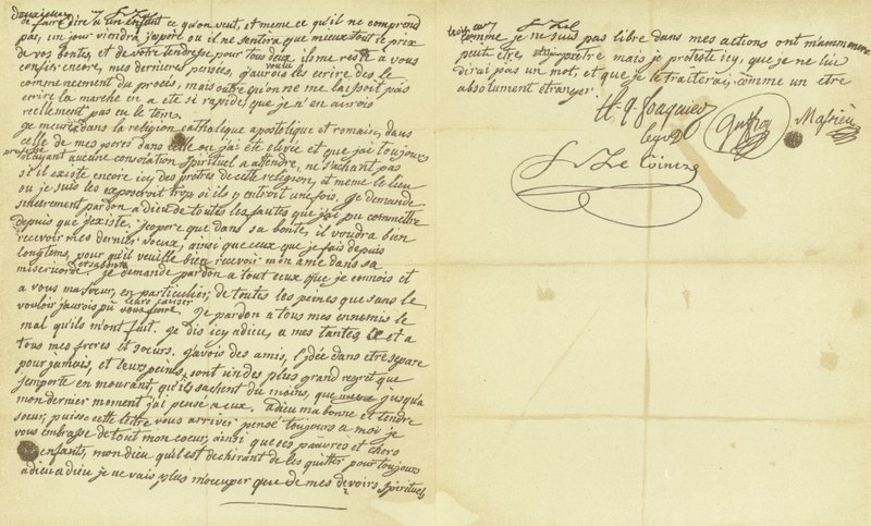Facsimile del testamento di Maria Antonietta da French School
