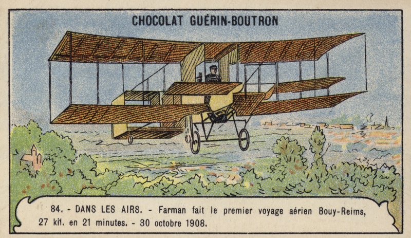 Farman compie il primo volo aereo interurbano in Europa, da Bouy a Reims, Francia, 30 ottobre 1908 da French School