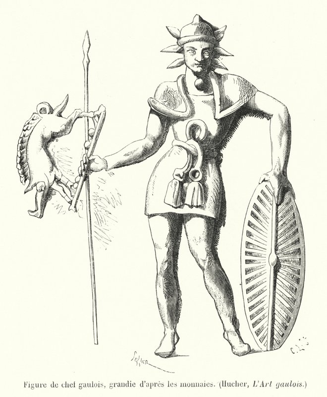 Figura di capo gallico, ingrandita dalle monete da French School