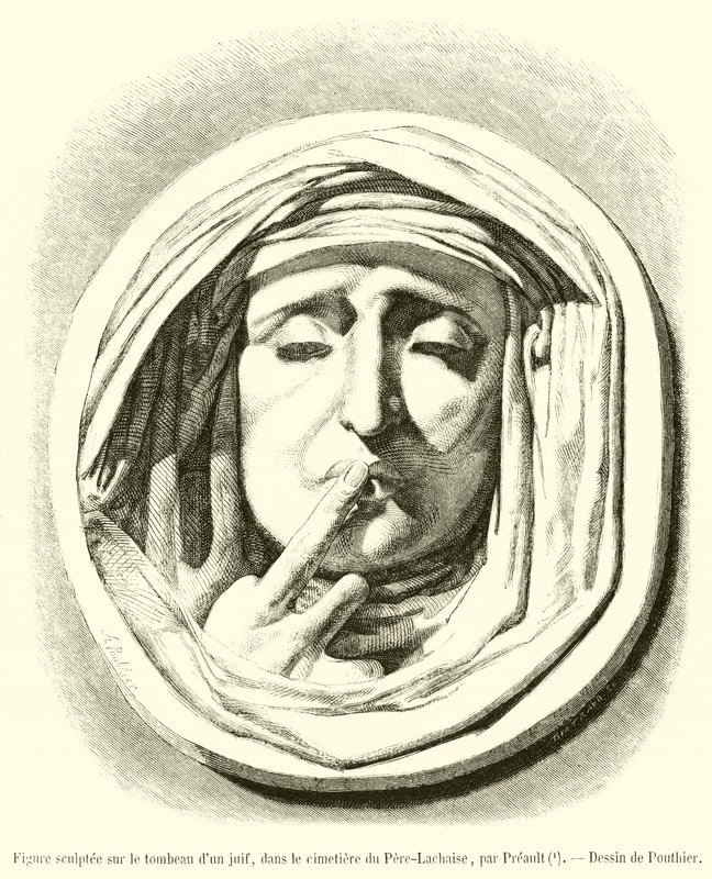 Figura scolpita sulla tomba di un ebreo, nel cimitero del Père-Lachaise da French School