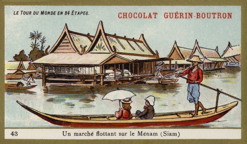 Mercato galleggiante sul fiume Menam, Siam da French School
