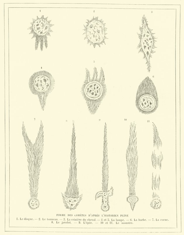 Forme delle comete secondo lo storico Plinio (incisione) da French School