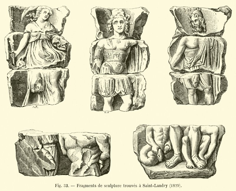 Frammenti di scultura ritrovati a Saint-Landry da French School