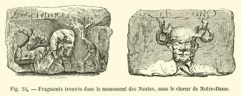 Frammenti trovati nel monumento dei Nautes, sotto il coro di Notre-Dame da French School