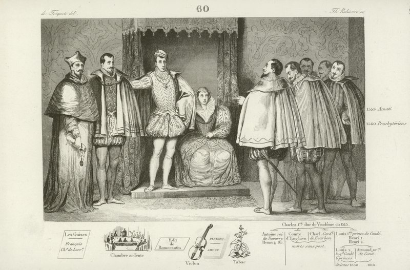 Francesco II di Francia informa i deputati del parlamento che ha scelto i suoi zii, il Duca di Guisa e Carlo, Cardinale di Lorena, per governare per lui, 1559 da French School