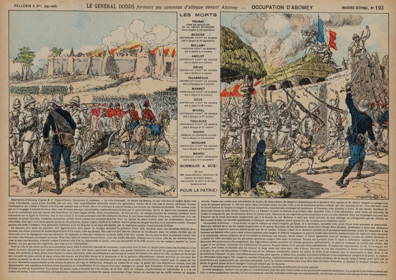 Truppe francesi comandate dal generale Alfred-Amedee Dodds che attaccano Abomey, Dahomey, Seconda Guerra Franco-Dahomeana da French School