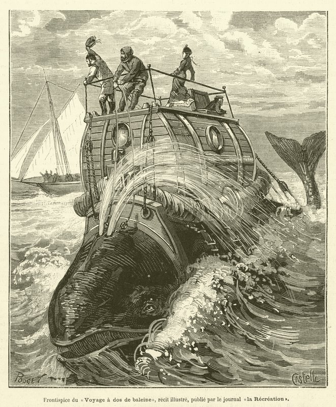 Frontespizio del Viaggio a Dorso di Balena, Racconto Illustrato, Pubblicato dal Giornale La Ricreazione da French School