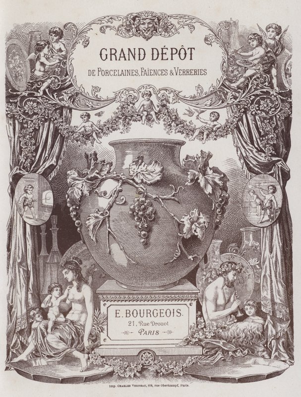 Frontespizio del catalogo del Grand Depot de Porcelaines, Faiences et Verreries da French School