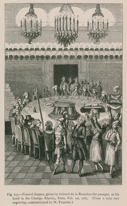 Cena funebre offerta da Grimod de la Reyniere il Giovane, al suo hotel negli Champs Elysees, Parigi, 1 febbraio 1783 da French School