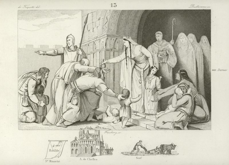Elemosina ai poveri, regno di Clotario III, re di Neustria e Borgogna, VII secolo da French School
