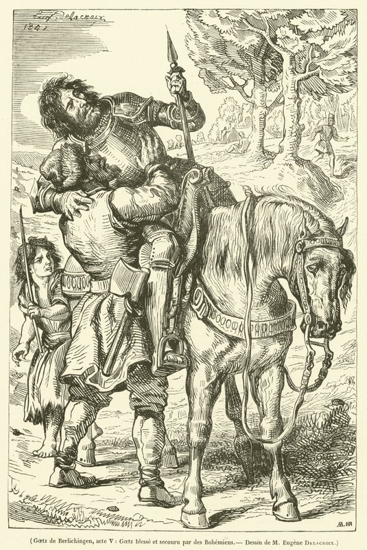 Goetz di Berlichingen, atto V, Goetz ferito e soccorso da zingari da French School