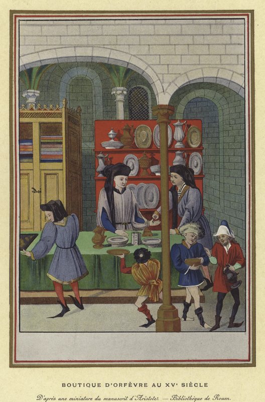 Negozio di oreficeria e argenteria, XV secolo da French School
