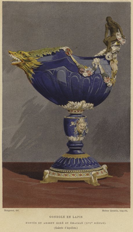 Coppa in lapislazzuli a forma di gondola montata in argento dorato e smaltato, XVI secolo da French School