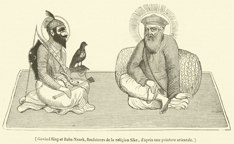 Govind Sing e Baba-Nanek, fondatori della religione Sikh (incisione) da French School