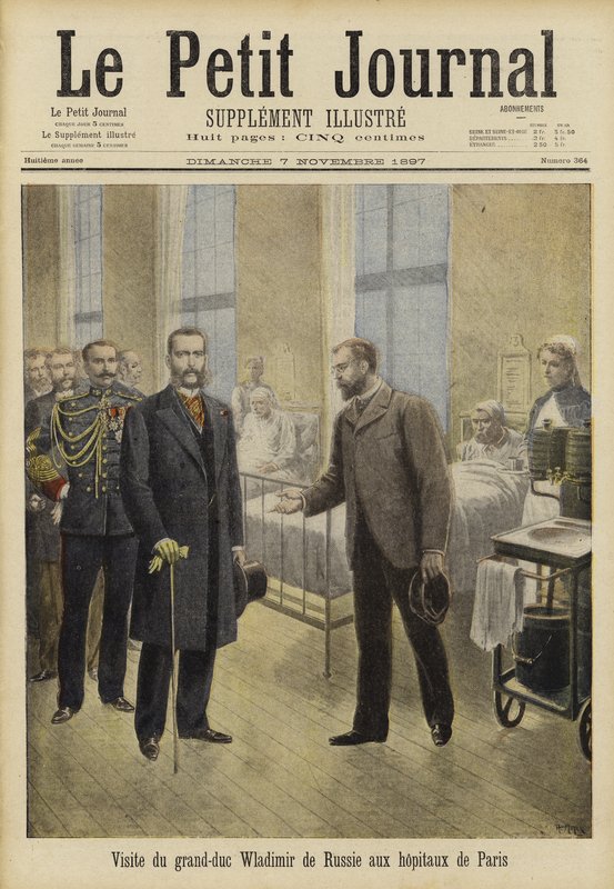 Il Granduca Vladimir di Russia visita gli ospedali di Parigi, 1897 da French School