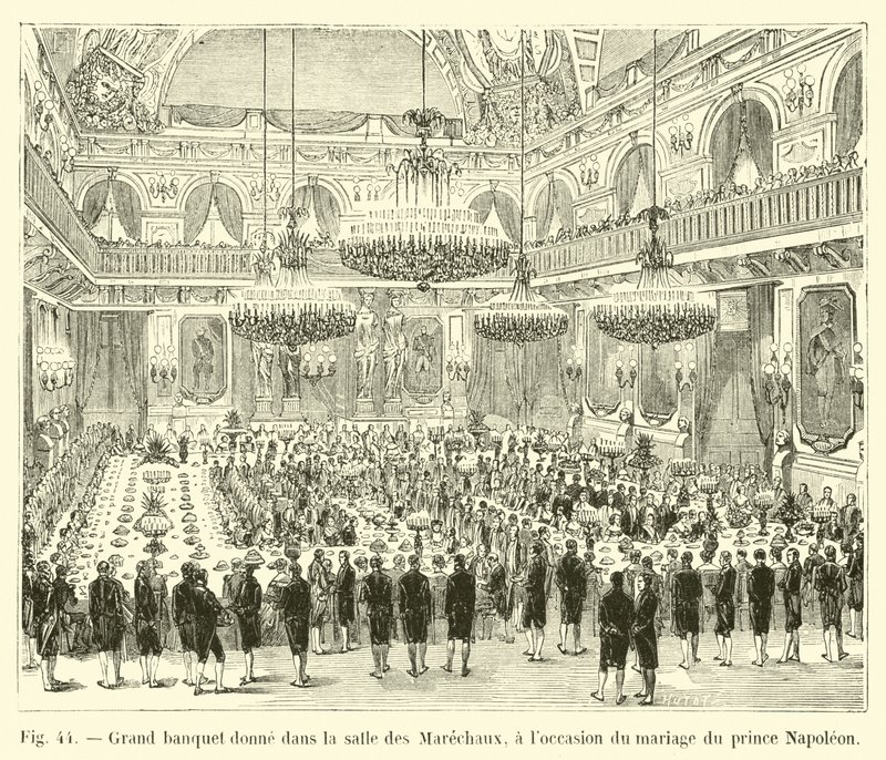 Grande banchetto nella sala dei Marescialli, in occasione del matrimonio del principe Napoleone da French School