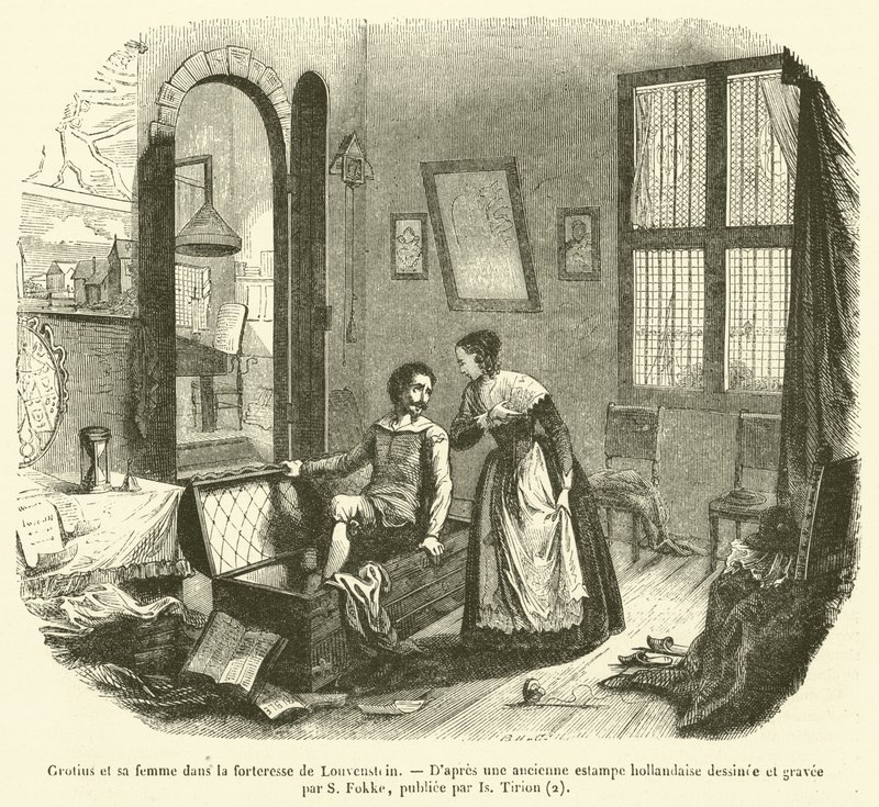 Grotius e sua moglie nella fortezza di Louvenstein da French School