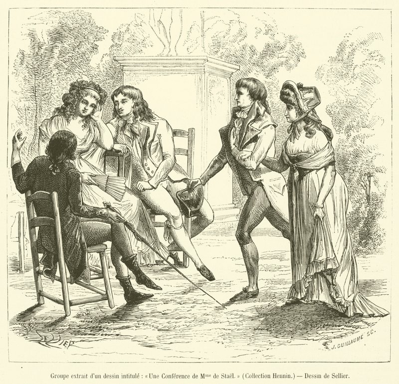 Gruppo estratto da un disegno intitolato, Una conferenza di Madame de Stael, Collezione Hennin da French School