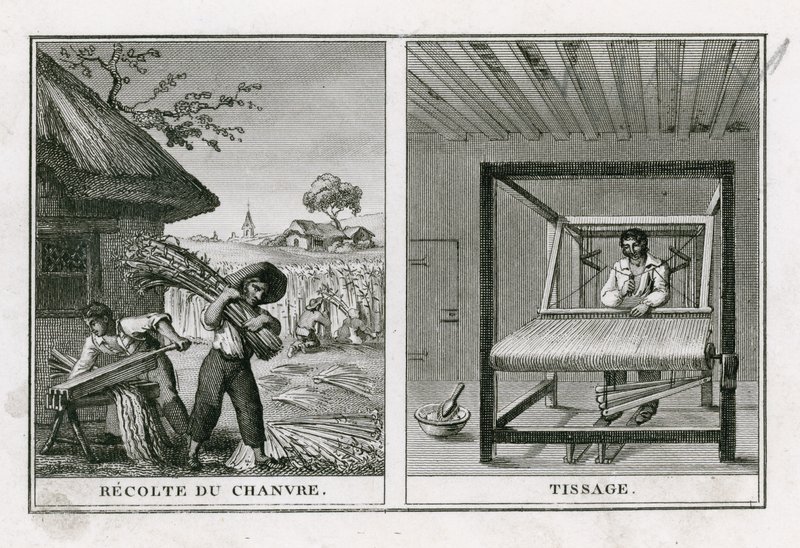 Raccolta e tessitura della canapa da French School