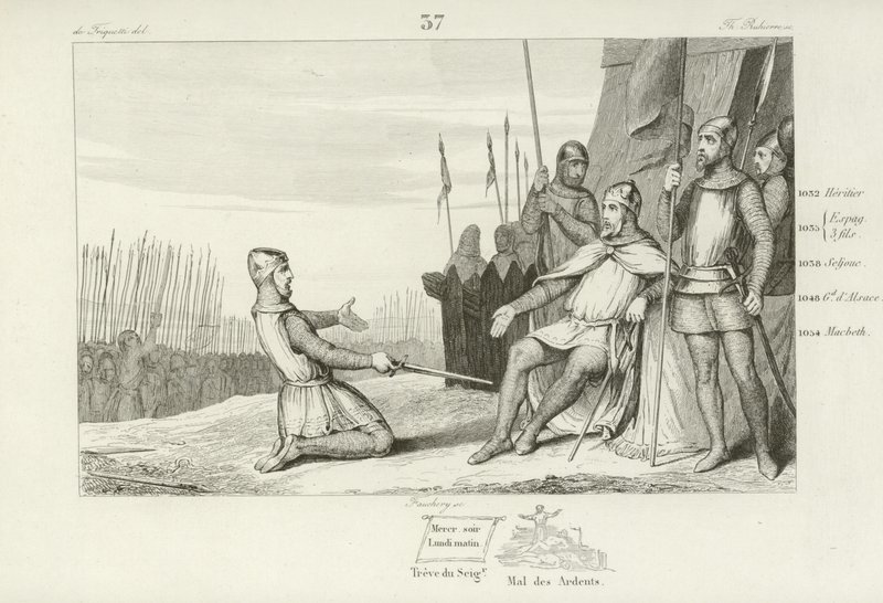 Enrico I di Francia perdona suo fratello, Roberto il Vecchio, 1031 da French School