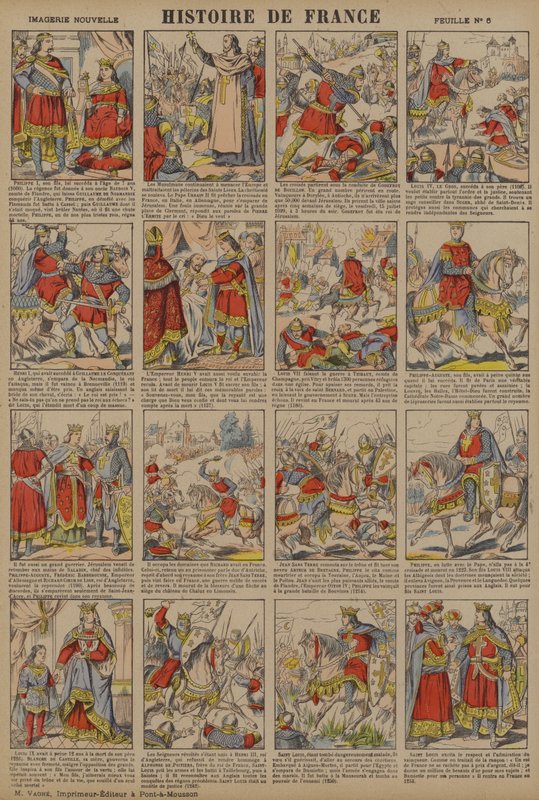 Storia della Francia dal regno di Filippo I al regno di Luigi IX (litografia a colori) da French School