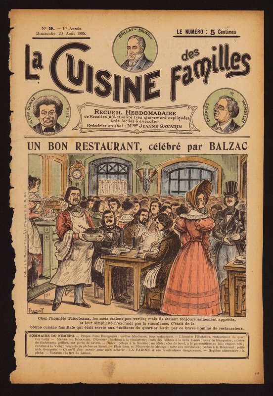 Honore de Balzac a cena al ristorante Flicoteaux di Parigi (incisione a colori) da French School