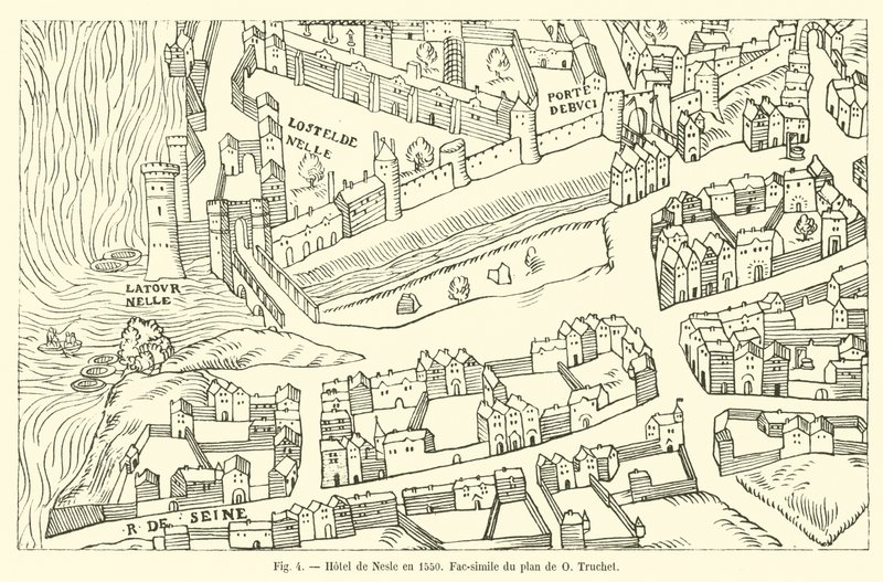 Hotel de Nesle nel 1550, fac-simile del piano di O. Truchet da French School