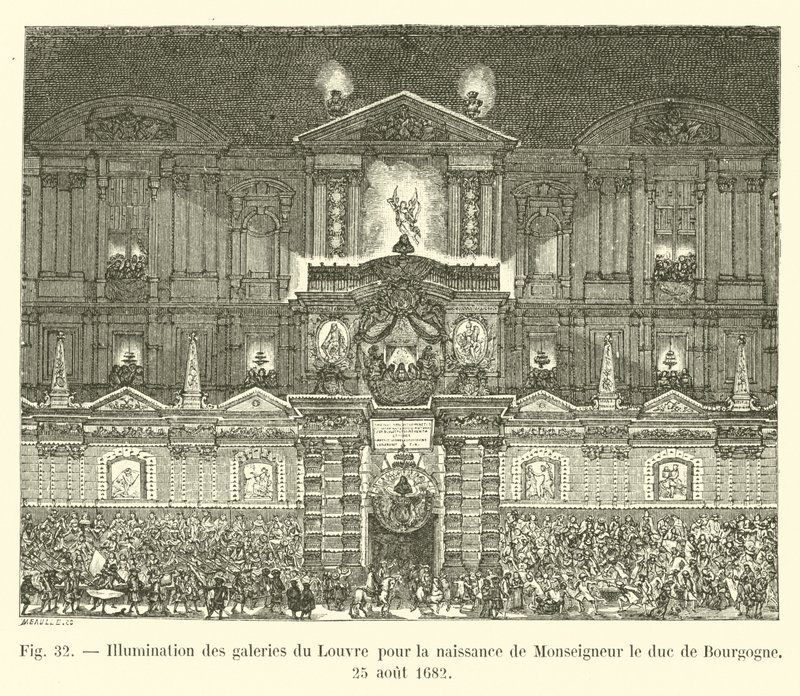 Illuminazione delle gallerie del Louvre per la nascita di Monseigneur il duca di Borgogna, 25 agosto 1682 da French School