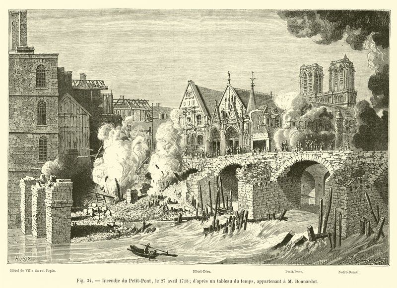 Incendio del Petit-Pont, il 27 aprile 1718; secondo un quadro del tempo, appartenente a M Bonnardot da French School