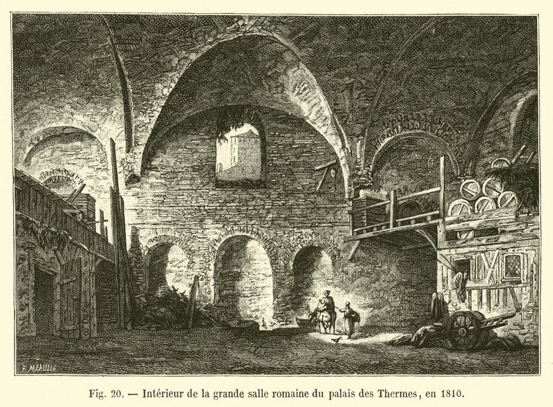 Interno della grande sala romana del palazzo delle Terme, nel 1810 da French School