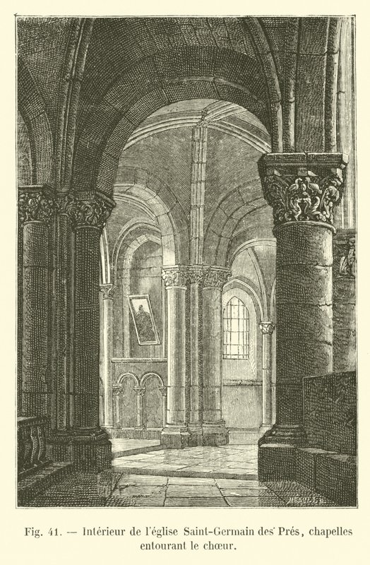 Interno della chiesa di Saint-Germain des Prés, cappelle che circondano il coro da French School
