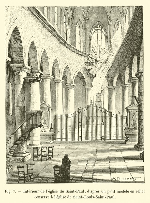 Interno della chiesa di Saint-Paul, da un piccolo modello in rilievo conservato nella chiesa di Saint-Louis-Saint-Paul da French School