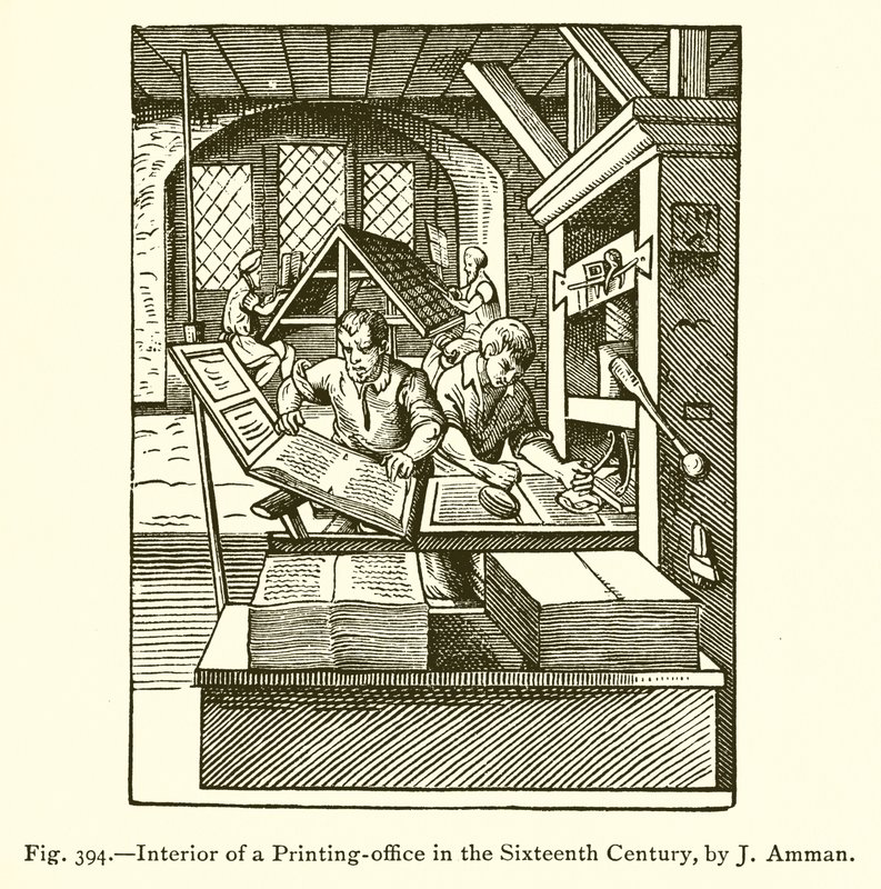 Interno di una tipografia nel XVI secolo da French School
