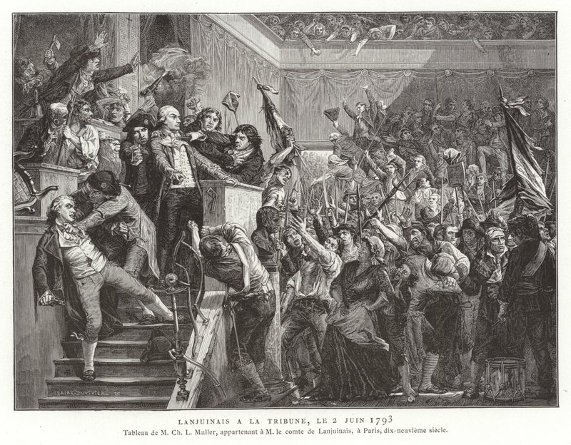 Jean Denis, conte Lanjuinais, al podio della Convenzione, Rivoluzione Francese, 2 giugno 1793 da French School