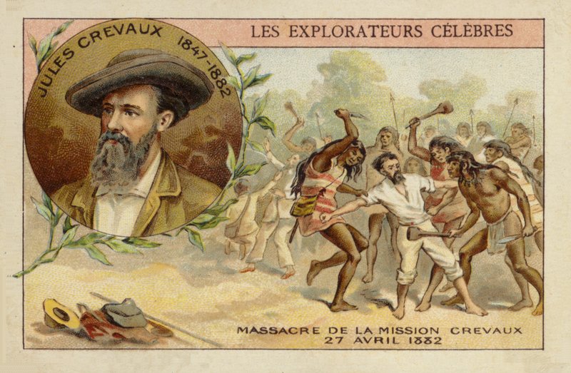 Jules Crevaux (1847-1882) sulle rive del Rio Pilcomayo in Argentina il 27 aprile 1882 da French School