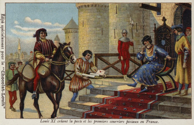 Re Luigi XI istituisce il primo servizio postale in Francia, 1464 da French School