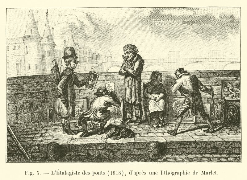 Il venditore ambulante dei ponti, 1818, secondo una litografia di Marlet da French School