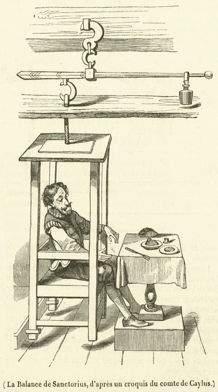 La Balance de Sanctorius (incisione) da French School