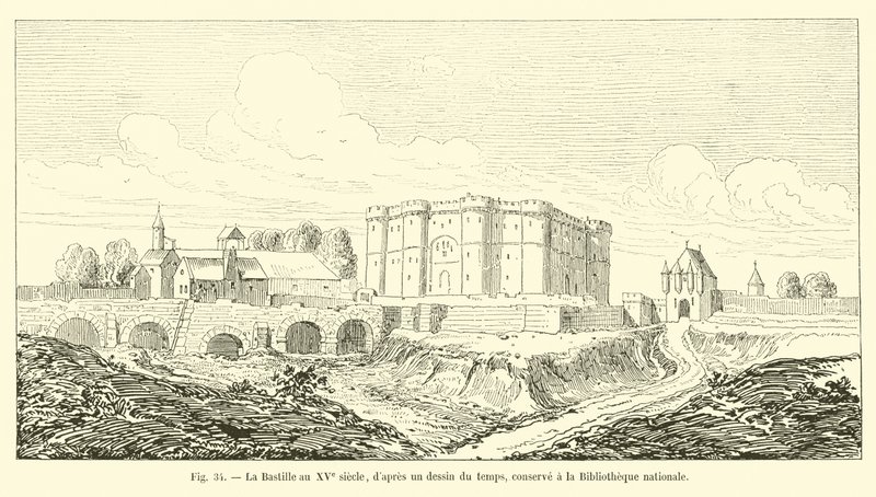 La Bastiglia nel XV secolo, da un disegno del tempo, conservato alla Biblioteca nazionale da French School